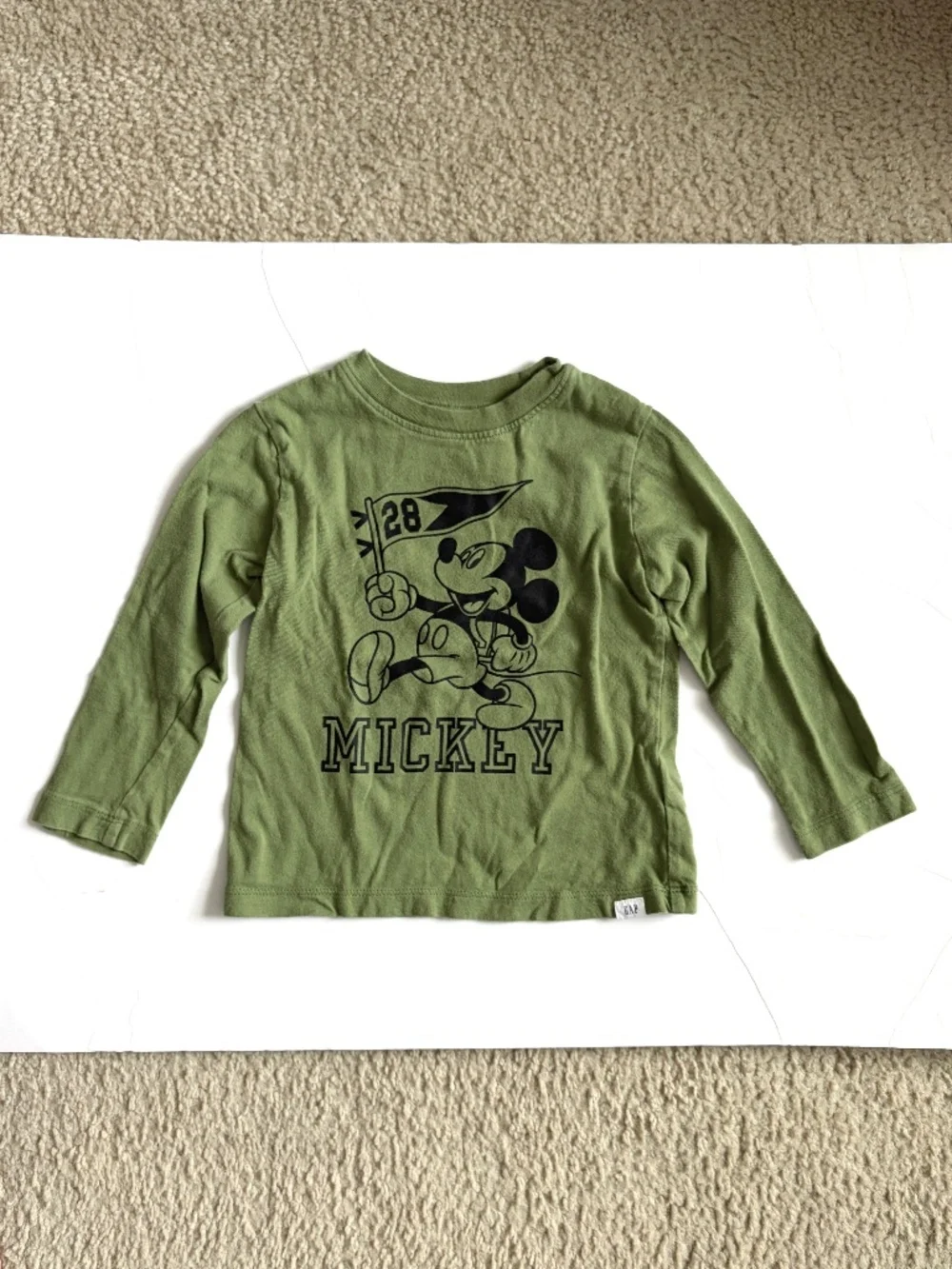 Baby Gap Disney Toddler Boy Mickey Mouse Long Sleeve Shirt Green Size 2T
